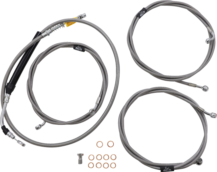 La Choppers - Handlebar Cable/Brake Line Kit  - 12" - 14" Ape Hanger Handlebars - Stainless Steel - Standard Stainless Braided Handlebar Cable/Brake Line Kit - LA-8056KT-13
