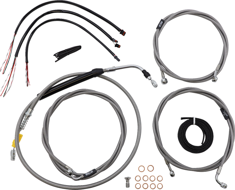 La Choppers - Handlebar Cable/Brake Line Kit - Complete - 12" - 14" Ape Hanger Handlebars - Stainless - Complete Stainless Braided Handlebar Cable/Brake Line Kit  Cable Kit - LA-8056KT2-13