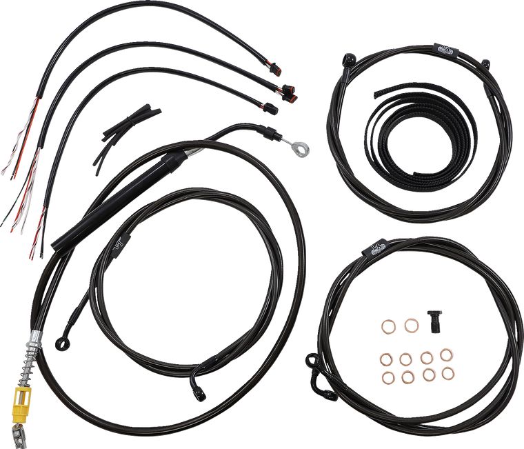 La Choppers - Cable Kit - 15" - 17" Ape Hanger Handlebars - Midnight - Complete Midnight Braided Handlebar Cable/Brake Line Kit  Ape Hanger - LA-8056KT2-16M