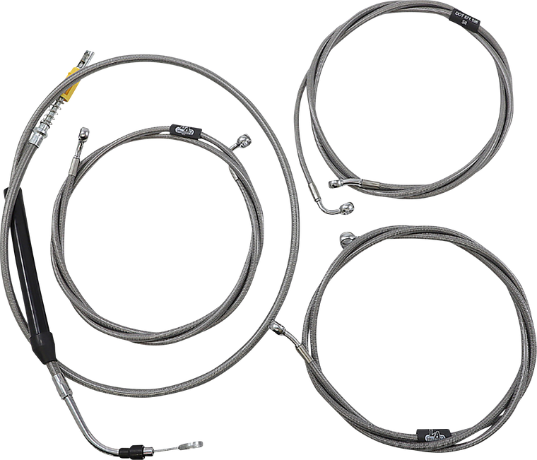 La Choppers - Handlebar Cable/Brake Line Kit  - 18" - 20" Ape Hanger Handlebars - Stainless Steel - Standard Stainless Braided Handlebar Cable/Brake Line Kit - LA-8058KT-19