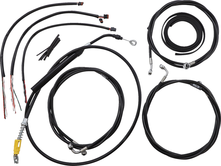 La Choppers - Handlebar Cable/Brake Line Kit - Complete - 15" - 17" Ape Hanger Handlebars - Black Vinyl - Complete Black Vinyl Braided Handlebar Cable/Brake Line Kit - LA-8058KT2-16B