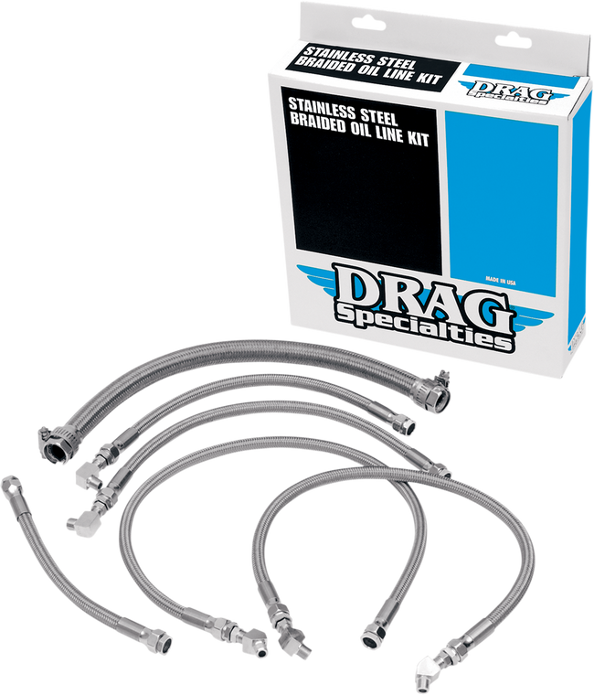 Drag Specialties - Oil Line Kit - Stainless Steel - Softail - Stainless Steel Braided Oil Line Kit - 606001 Drag Specialties - Oil Line Kit - Stainless Steel - Softail - Stainless Steel Braided Oil Line Kit - 606001