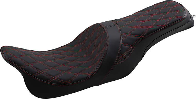 Drag Specialties - Forward Positioned Predator 2-Up Seat - Double Diamond - Red Stitched - FL '08-'22 - Forward Positioned Predator Seat - 0801-1267