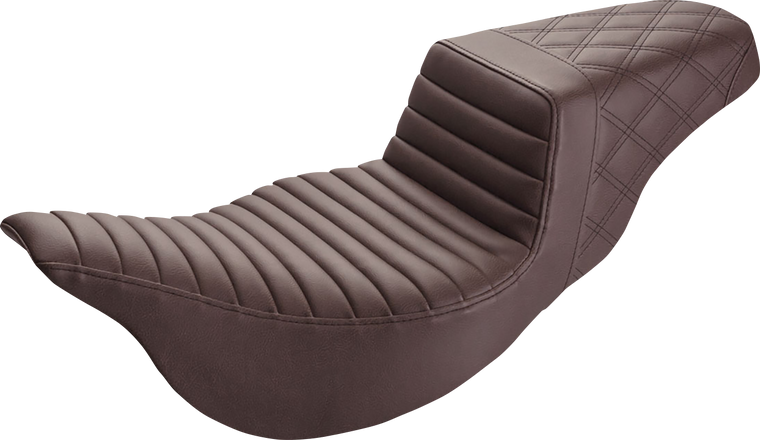 Saddlemen - Step-Up Seat - Extended Reach - Front Tuck-n-Roll/Rear Lattice Stitch - Brown -  FL '08-'23 - Extended Reach Step-Up Seats - 808-07B-176BREX