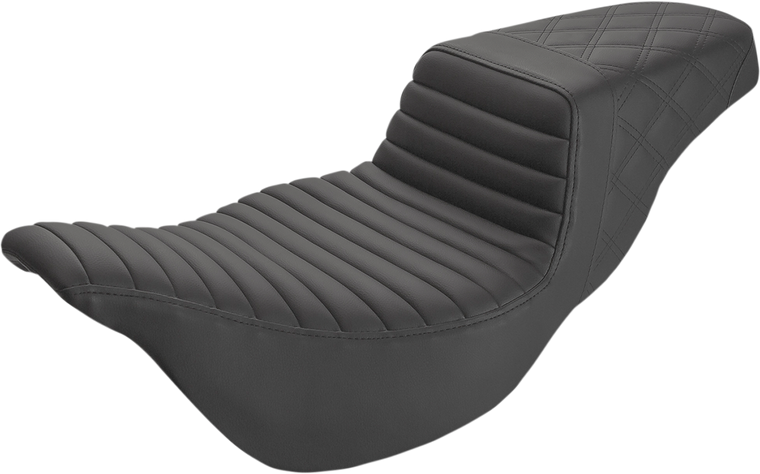 Saddlemen - Step-Up Seat - Extended Reach - Front Tuck-n-Roll/Rear Lattice Stitch - Black - FL '08-'23 - Extended Reach Step-Up Seats - 808-07B-176E