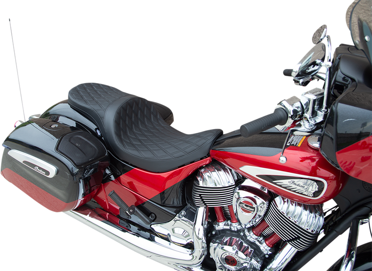Drag Specialties - Low Profile Touring Seat - Double Diamond w/ Black Stitching - '14-'22 Indian - Low-Profile Touring Seat - 0810-2258