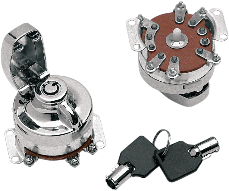 Drag Specialties - 6-Pole Ignition Switch - Round Key - Round Key Internal Contact Switch - 21-0202PAE-BC1
