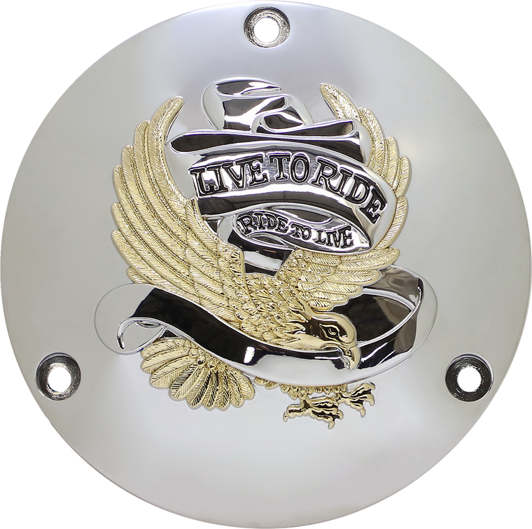 Drag Specialties - Live to Ride Derby Cover - 3 Hole - Gold - Live to Ride Derby Cover - 33-0010DA