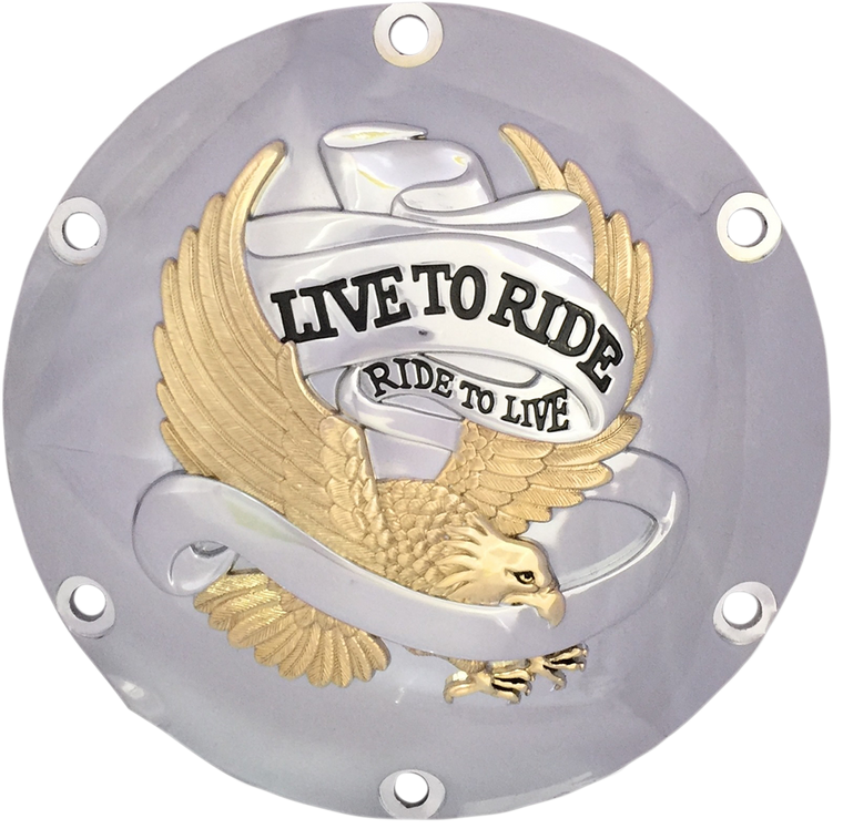 Drag Specialties - Live to Ride Derby Cover - 6-Hole - Gold - Live To Ride Derby Cover - 33-0067CGA