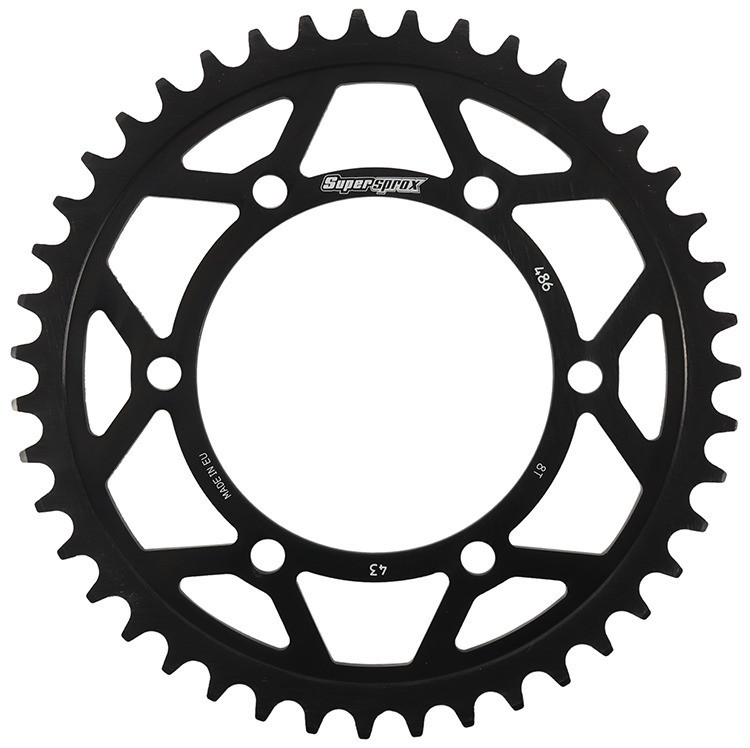 Supersprox - Rear Edge Sprocket Steel 43t-520 Blk Hon/kaw/suz/yam - RFA-486-43-BLK