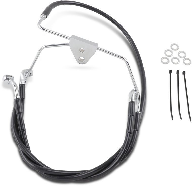 Drag Specialties - Brake Line - Front - Black - +4" - FLH '96-'07 - Extended Length Black Vinyl Brake Line Kit - 660411-4BLK