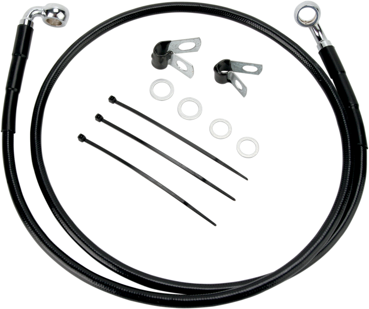 Drag Specialties - Brake Line - Front - Black - +2" -  FXDL '01-'05 - Extended Length Black Vinyl Brake Line Kit - 640110-2BLK