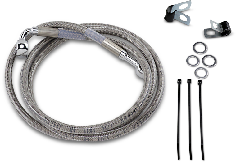 Drag Specialties - Brake Line - Front - +4" - Stainless Steel - Extended Length Stainless Steel Brake Line Kit - 640115-4