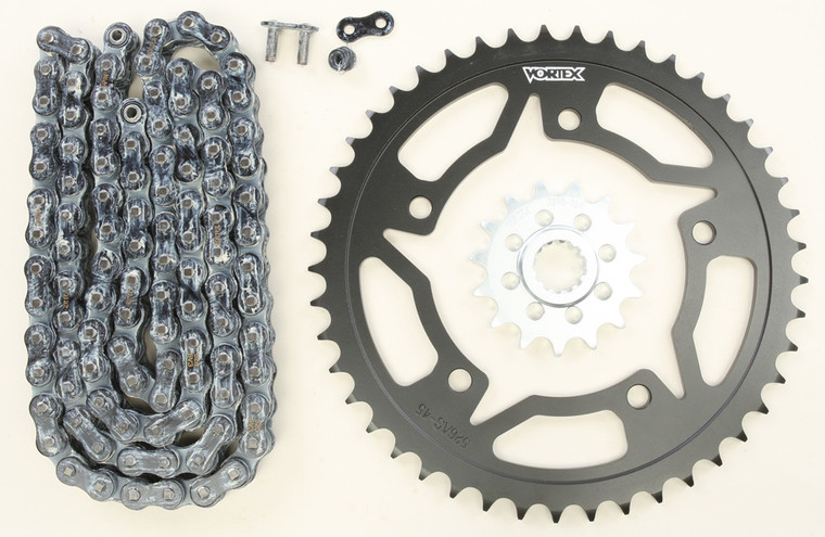Vortex - Sprocket/chain Kit Stl/stl 15/45t Sil Sx3 520-114l Blk - CK6291 Vortex - Sprocket/chain Kit Stl/stl 15/45t Sil Sx3 520-114l Blk - CK6291