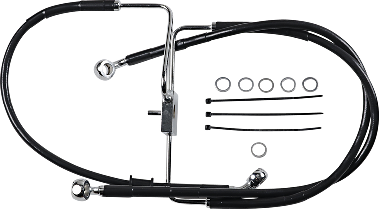 Drag Specialties - Brake Line - +2" - Black - XL - Extended Length Stainless Steel Brake Line - 618566-2BLK