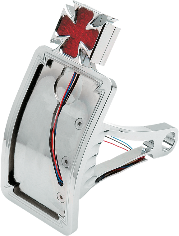 Drag Specialties - Side Mount Taillight/License Plate Mount - Curved Vertical - Maltese Cross - Side Mount Maltese Cross LED Taillight and License Plate Mount - P28-6167