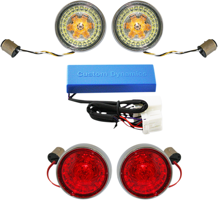 Custom Dynamics - Full Bullet Turn Signal Conversion Kit  - Chrome - Complete Front & Rear Turn Signal Conversion Kit with Bullet Bezel Lenses - PB-HD-BB-C