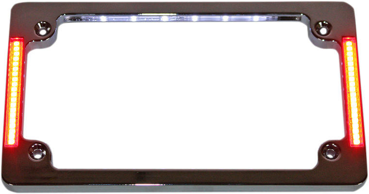 Custom Dynamics - License Plate Frame with LED - Flat - Chrome - Tri-Horizontal Motorcycle Plate Frame with Flush-Mount LEDs and LED Plate Illumination - TF07-C