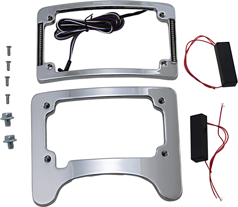 Custom Dynamics - Turn Signal Eliminator/Illuminated Tri-Frame - Chrome - Turn Signal Eliminator with Tri Radius Illuminated Plate Frame - TS-ELIM-06HW-C