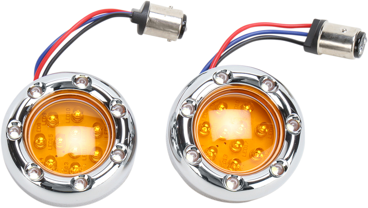 Arlen Ness - LED Light Kit for Factory Turn Signal Housing - Amber/White - Chrome - LED "Fire Ring" Kit for Factory "Deuce Style" Turn Signal Housing - 12-757