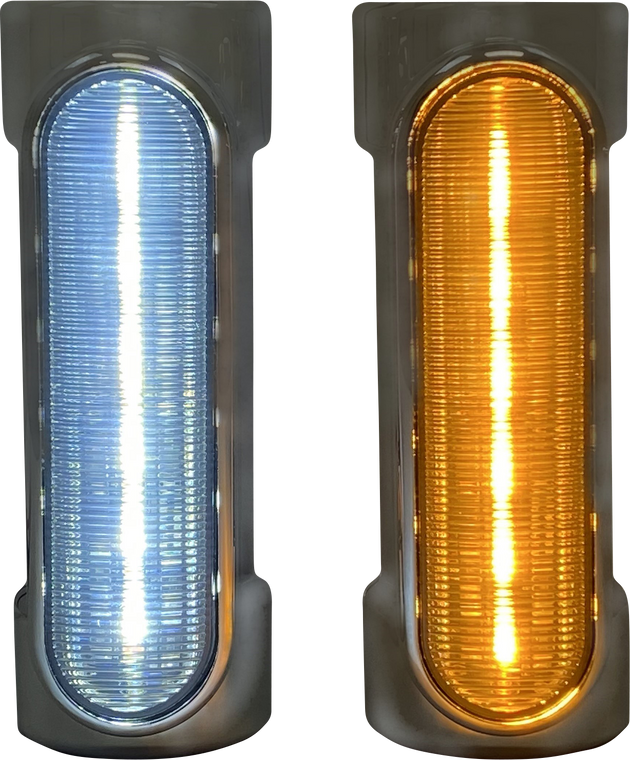 Custom Dynamics - Engine Guard Light - '97-'13 FLH - Chrome - Dynamic Amber/White Engine Guard LEDs - CD-CB-AW-HD-C