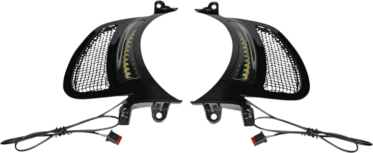 Custom Dynamics - LED Vent Insert - Amber/White - Black w/ Black Mesh - Genesis 4 Dynamic LED Road Glide Vent Inserts - CD-RG-V-AW2-BB