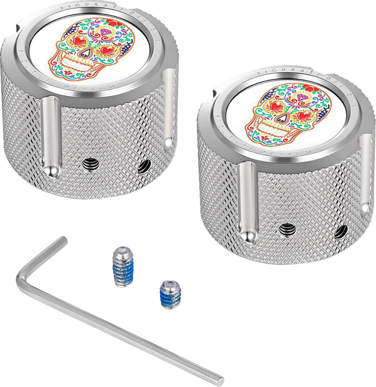 Figurati Designs - Cover Axle Front Sugar Skull Polished Ss - FD30-FAC-SS Figurati Designs - Cover Axle Front Sugar Skull Polished Ss - FD30-FAC-SS