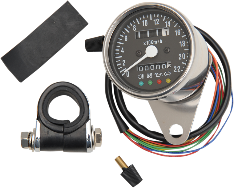Drag Specialties - KPH Mini Mechanical Speedometer with LED Indicators - Black Face - 2:1 Ratio - 2.4" - 2.4" Mini Mechanical Speedometer with LED Indicators - 21-6818LEDPB
