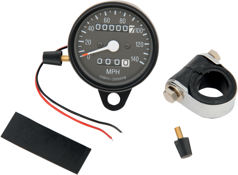 Drag Specialties - 2.4" MPH Mini LED Mechanical Speedometer/Indicators/Trip - Black Housing - Black Face - 2:1 - 2.4" Mini Mechanical Speedometer - 21-6815BDS
