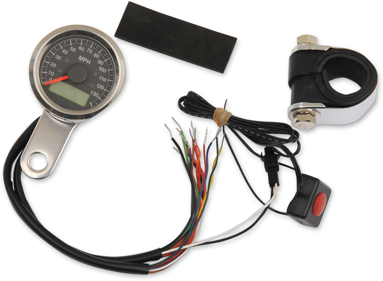 Drag Specialties - Programmable Speedometer with Indicator Lights - Stainless Steel - 120 MPH LED Black Face - 1-7/8" - 1-7/8" Programmable Imperial Speedometer with Indicator Lights - 77759