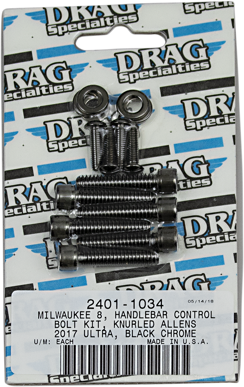 Drag Specialties - Handlebar Knurled Bolt Kit - Black/Chrome - M8 - M-Eight Bolt Kit - MK784BK