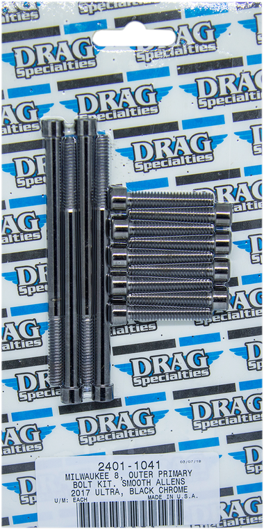 Drag Specialties - Outer Primary Smooth Bolt Kit - Black/Chrome - M8 - M-Eight Bolt Kit - MK787SBK