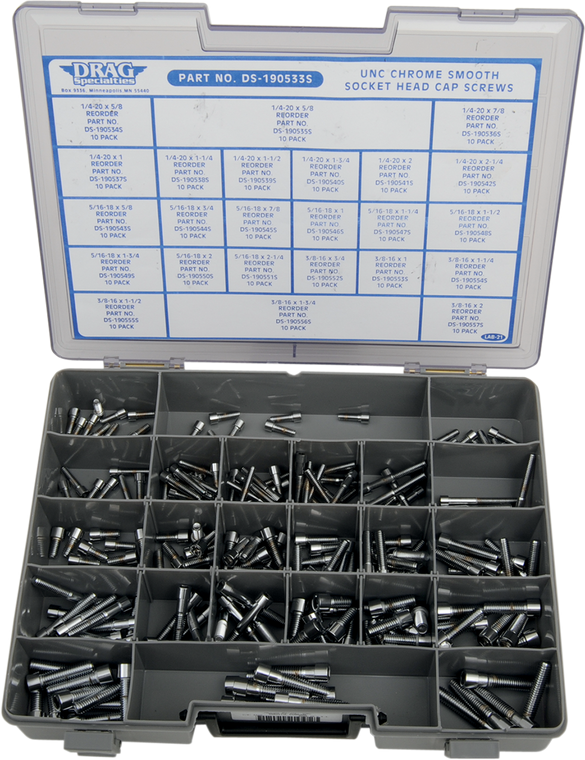 Drag Specialties - Unified National Coarse Smooth Socket Head Assortment - Coarse Thread Socket-Head Bolt Assortment - MK202S
