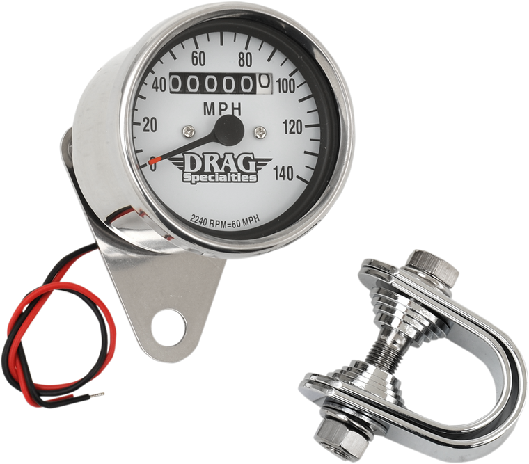 Drag Specialties - 2.4" MPH Mini LED Mechanical Speedometer/Indicators - Chrome Housing - White Face - 2240:60 - 2.4" Mini Mechanical Speedometer - 21-6829DS1-BX15