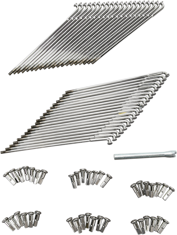 Drag Specialties - Spoke Set - Front - Chrome - 8-1/4" - Spoke Set for Spun Steel and Excel Aluminum Rim - 16-0515-BC629