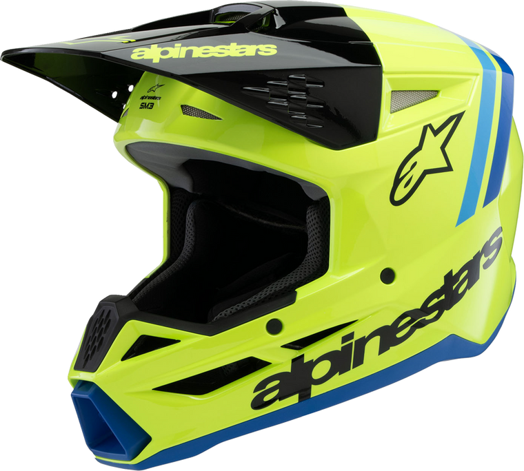 Alpinestars - Helmet Youth S-m3 Radium Yel Fluo/blk/blu Gl Ece06/dot Yl - 8301825-5017-YL