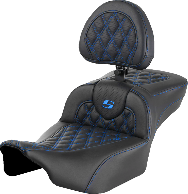 Saddlemen - Seat Roadsofa Ls Ext Rch W/br Blue Stitch - 823-07-184B1