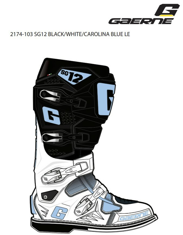 Gaerne - Sg12 Le Boots Blk/wht/carolina Blue Sz 12 - 2174-103-47 Gaerne - Sg12 Le Boots Blk/wht/carolina Blue Sz 12 - 2174-103-47