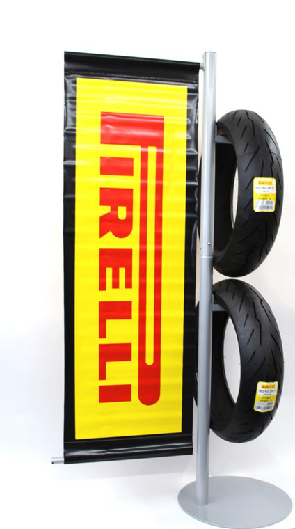 Pirelli Tire Stand With Flag - PIRELLI TIRE STAND