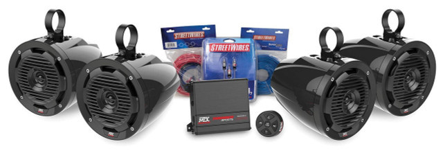 MTX Audio Universal Bluetooth Audio W/ Amp And 4 Roll Cage Speaker Package - UNI-2-MUDBTRC