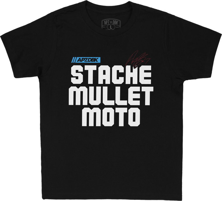 Dbk - Stache Mullet Moto Youth Tee Black Ys - YTAP-STACHEMULL-S