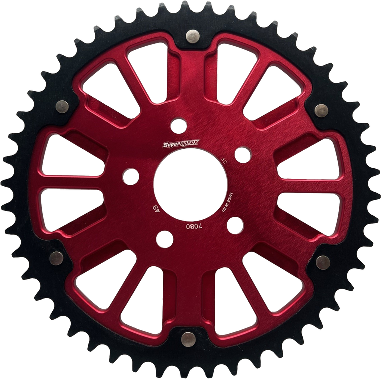 Supersprox - Stealth 49t Rear Sprocket Red Alum Car  Blk Steel Teeth - RST-7080:49-RED