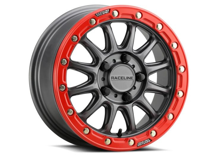 Raceline Wheels - Raceline Alpha Gunmetal W/red Ring 15x7 5x114.3 +25 - A14GR-57012+25