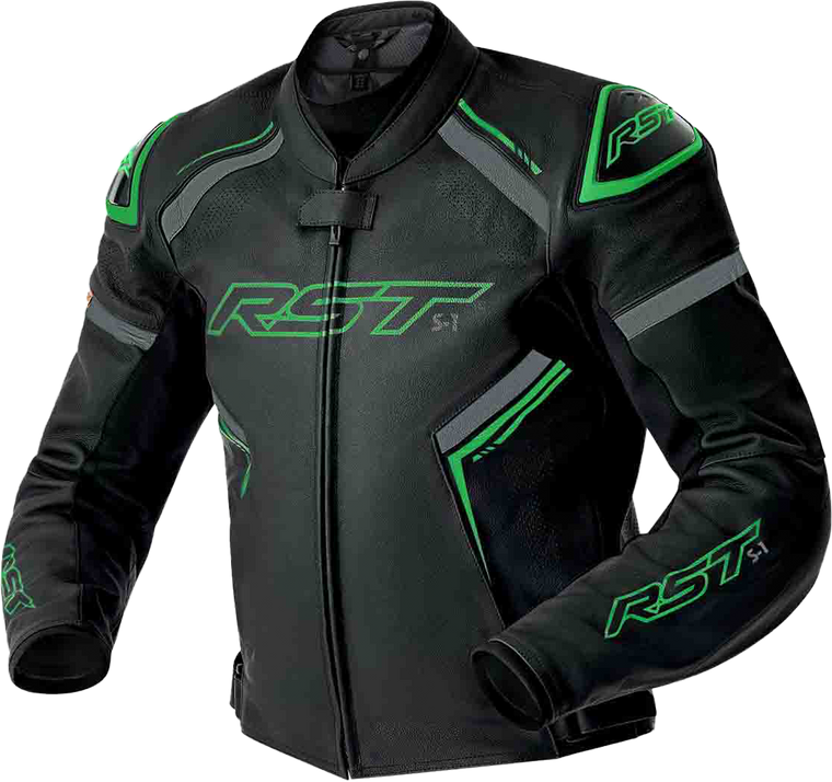 Rst - S1 D3o Leather Jacket Blk/gry/flo Grn 2x - 103605F.GRN-48