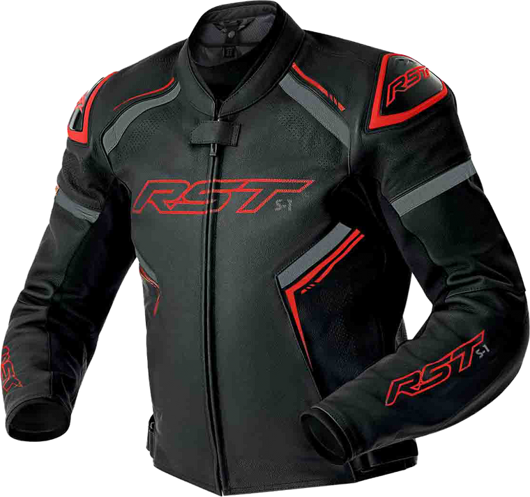 Rst - S1 D3o Leather Jacket Blk/gry/red Lg - 103605RED-44