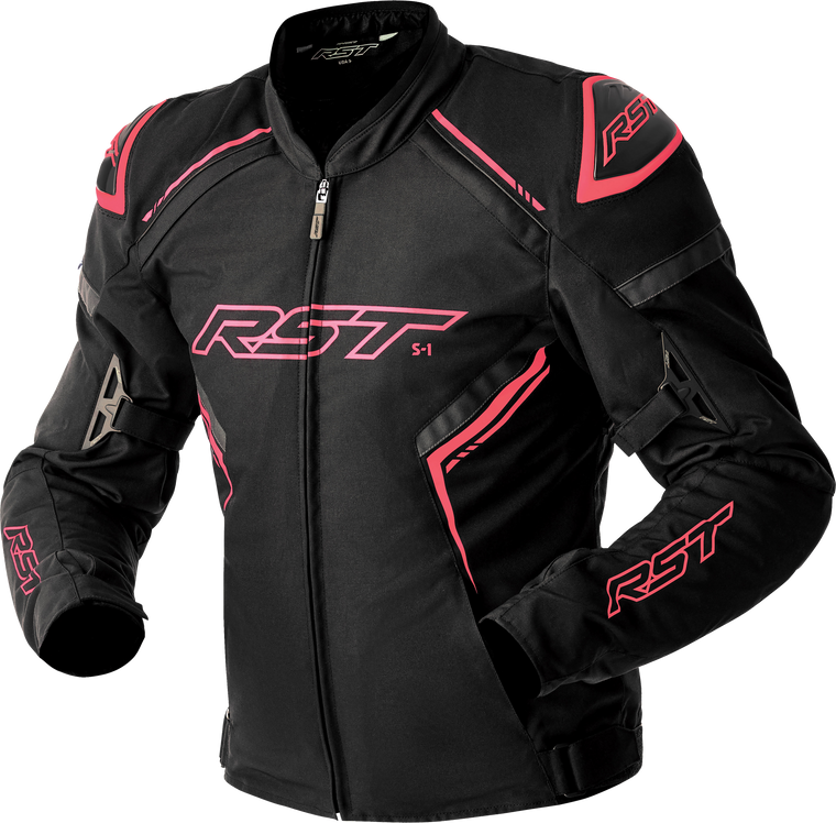 Rst - S1 D3o Textile Ladies Jacket Blk/flo Pink Md - 103629PNK-12