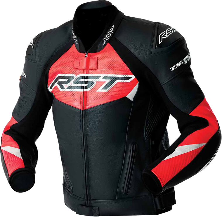 Rst - Tractech Evo 5 D3o Jacket Blk/flo Red Leather 3x - 103635F.RED-50