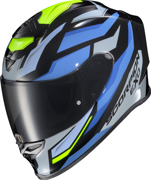 Scorpion Exo - Exo-r1 Air Full Face Helmet Raven Black/blue/hi Viz Sm - R1-2303
