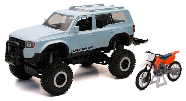 New-ray - 1:18 Scale Truck/race Bike Land Cruiser/orange Race Bike - 37586