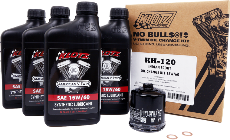 Klotz - Indian Scout 4qt Synthetic Oil Change Kit - KH-120